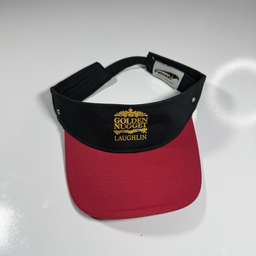 Falcon red & Black sun visor gold embroidered Golden Nugget Laughlin casino logo